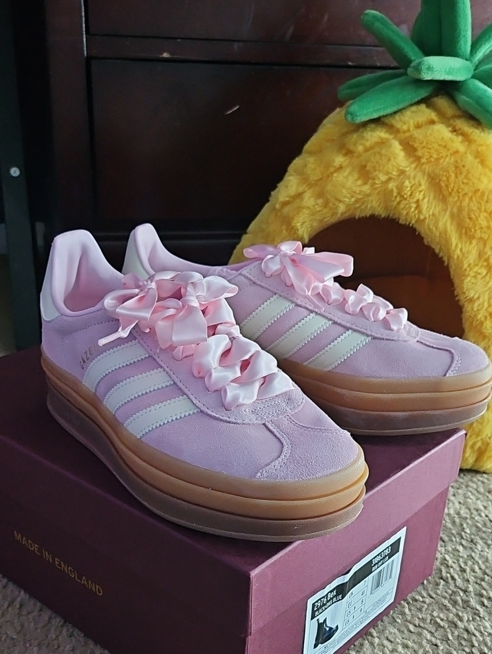 adidas Pink Suede Platform Sneakers with Ribbon Laces